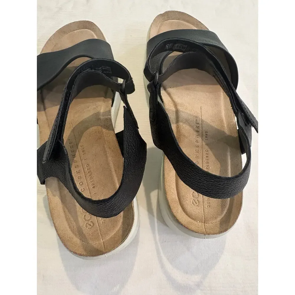ECCO Flowt Wedge Leather Cork Corksphere Sandal Black Women's EU 40 US 9-9.5